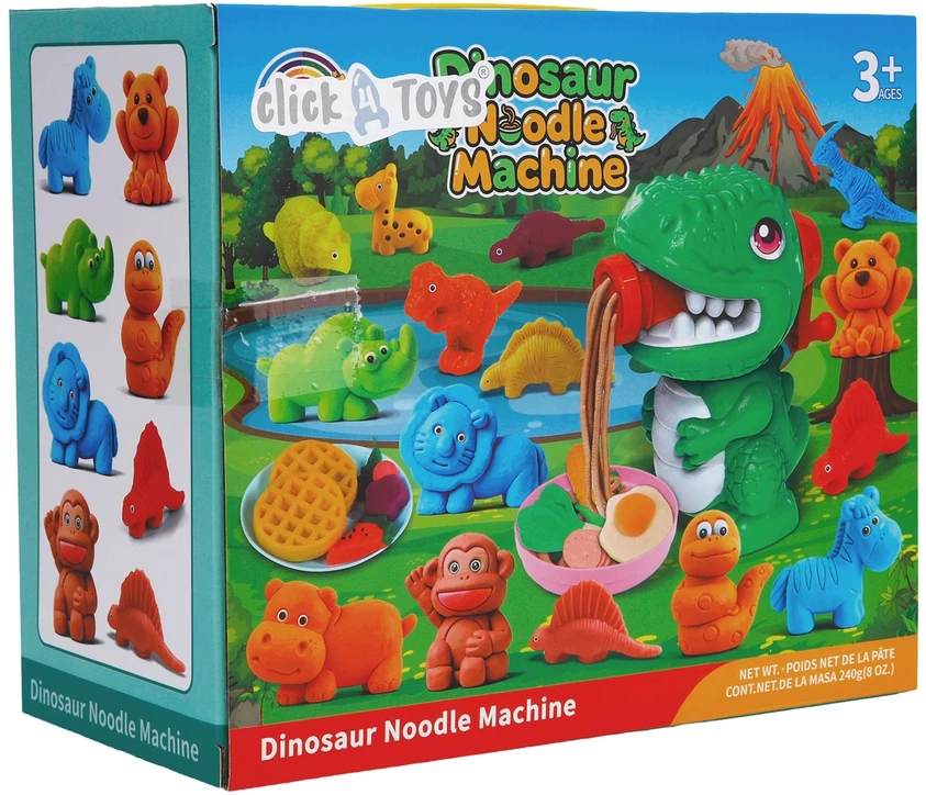 Plastilinas lipni masė makaronų gaminimo mašinėlė dinozaurai gyvūnai formelės rinkinys vaikams 40 detalių „click4toys“