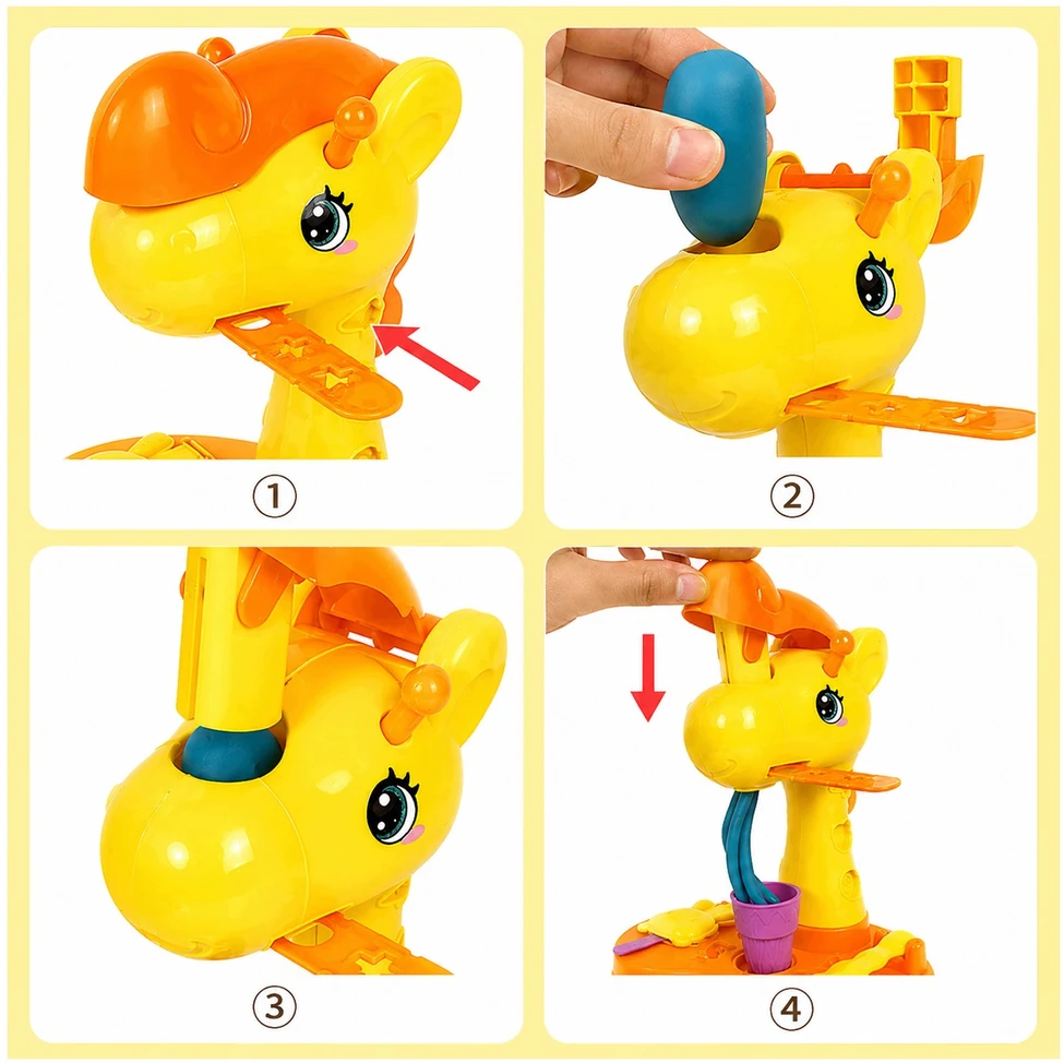Plastilinas lipni masė makaronų gaminimo mašinėlė žirafa ledai formelės rinkinys vaikams 31 elementas „click4toys“