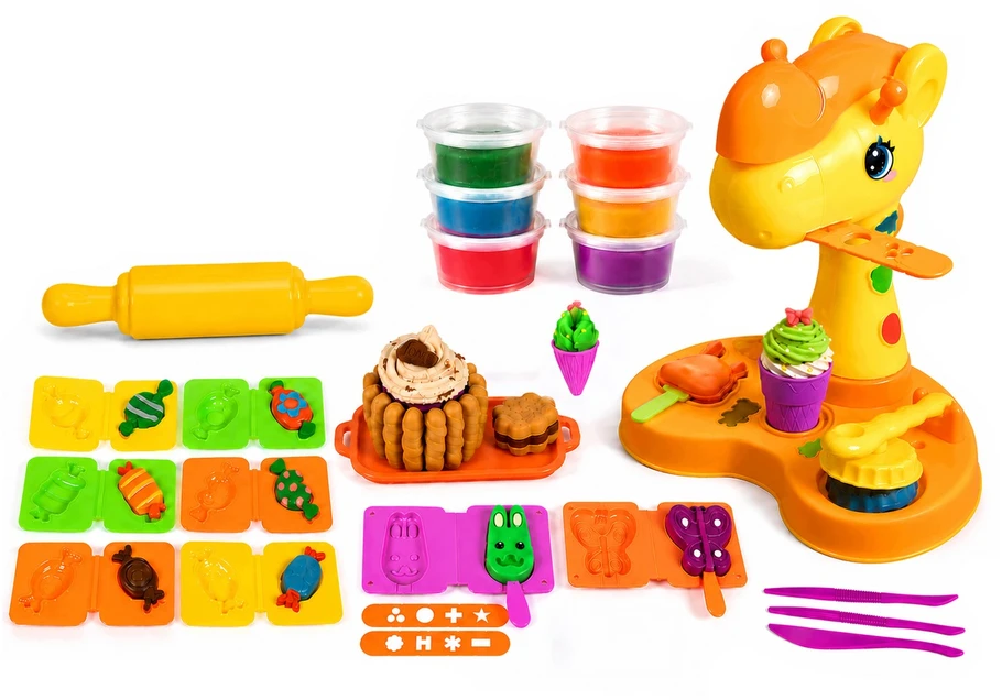 Plastilinas lipni masė makaronų gaminimo mašinėlė žirafa ledai formelės rinkinys vaikams 31 elementas „click4toys“
