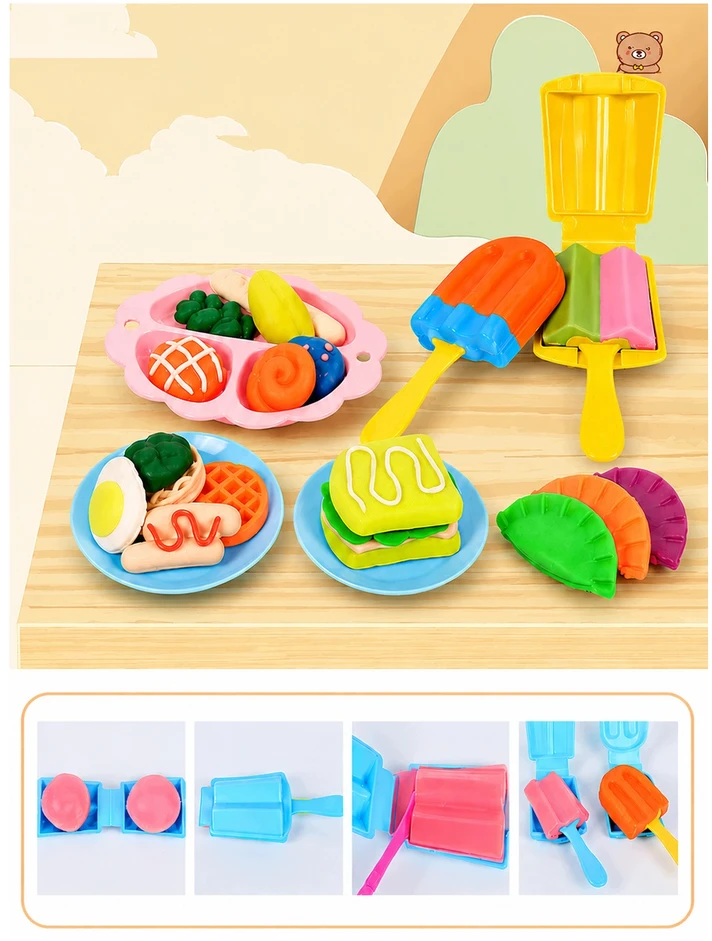 Plastilinas lipni masė makaronų gaminimo mašinėlė formelės kočėlas skrudintuvas meškiukas rinkinys vaikams 43 el. click4toys