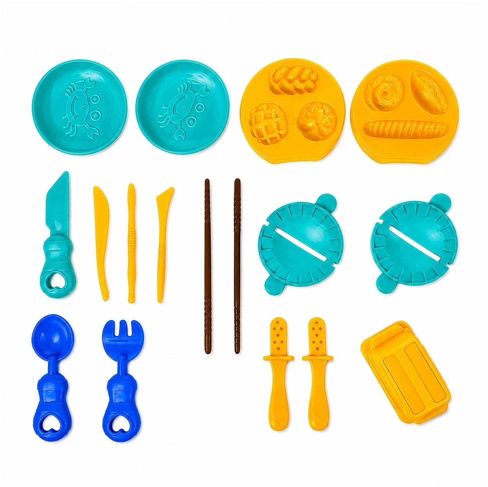 Plastilinas lipni masė makaronų gaminimo mašinėlė formelės kočėlas skrudintuvas meškiukas rinkinys vaikams 43 el. click4toys