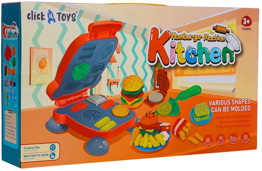 Plastilinas lipni masė sumuštinių keptuvė mėsainis formelės 3D rinkinys vaikams 40 dalių „click4toys“