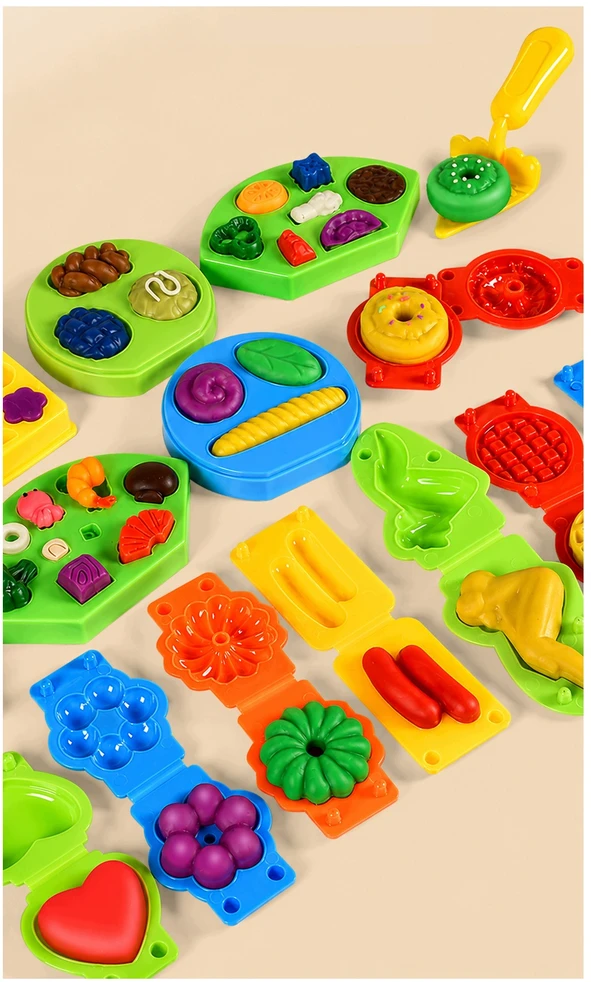 Plastilinas lipni masė sumuštinių keptuvė mėsainis formelės 3D rinkinys vaikams 40 dalių „click4toys“