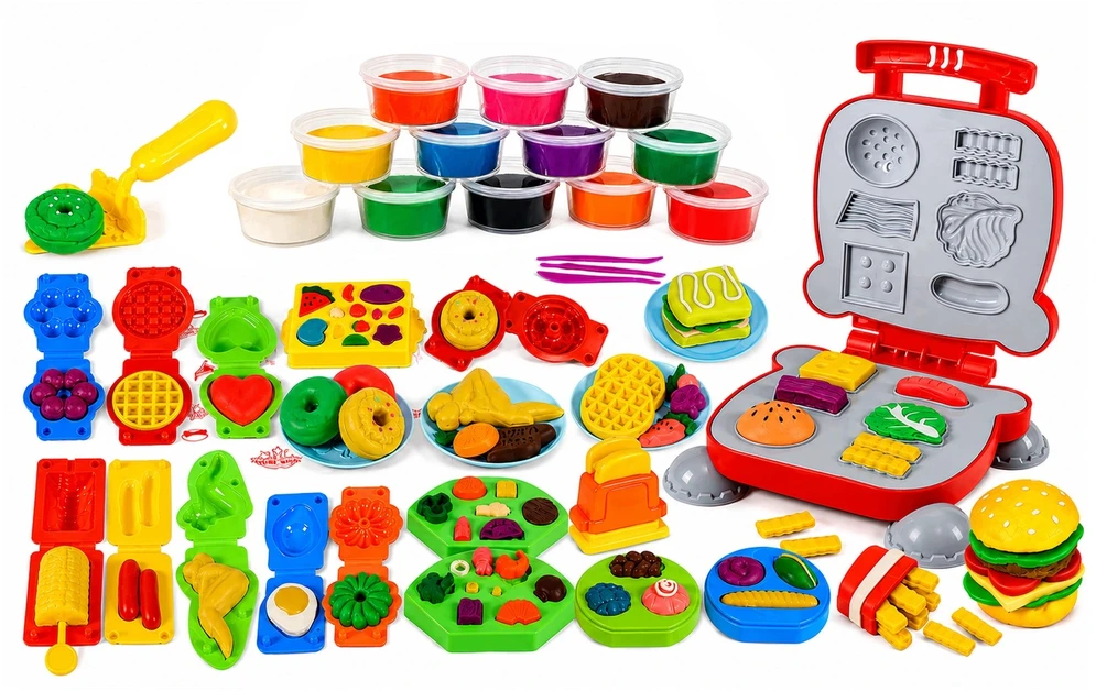 Plastilinas lipni masė sumuštinių keptuvė mėsainis formelės 3D rinkinys vaikams 40 dalių „click4toys“