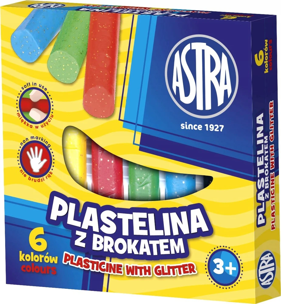Plastilinas su blizgučiais 6 spalvos ASTRA - ASTRA kanceliarinės prekės