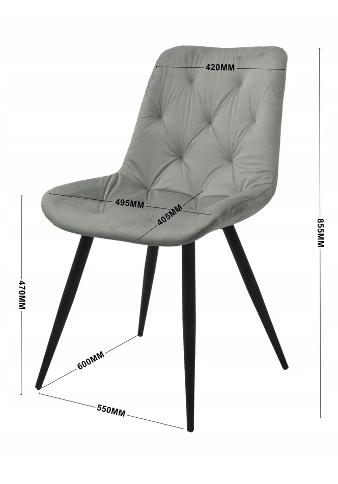 Platan Sofa apmušta LUCCA Juodas aksominė dygsniuota valgomojo kėdė svetainei