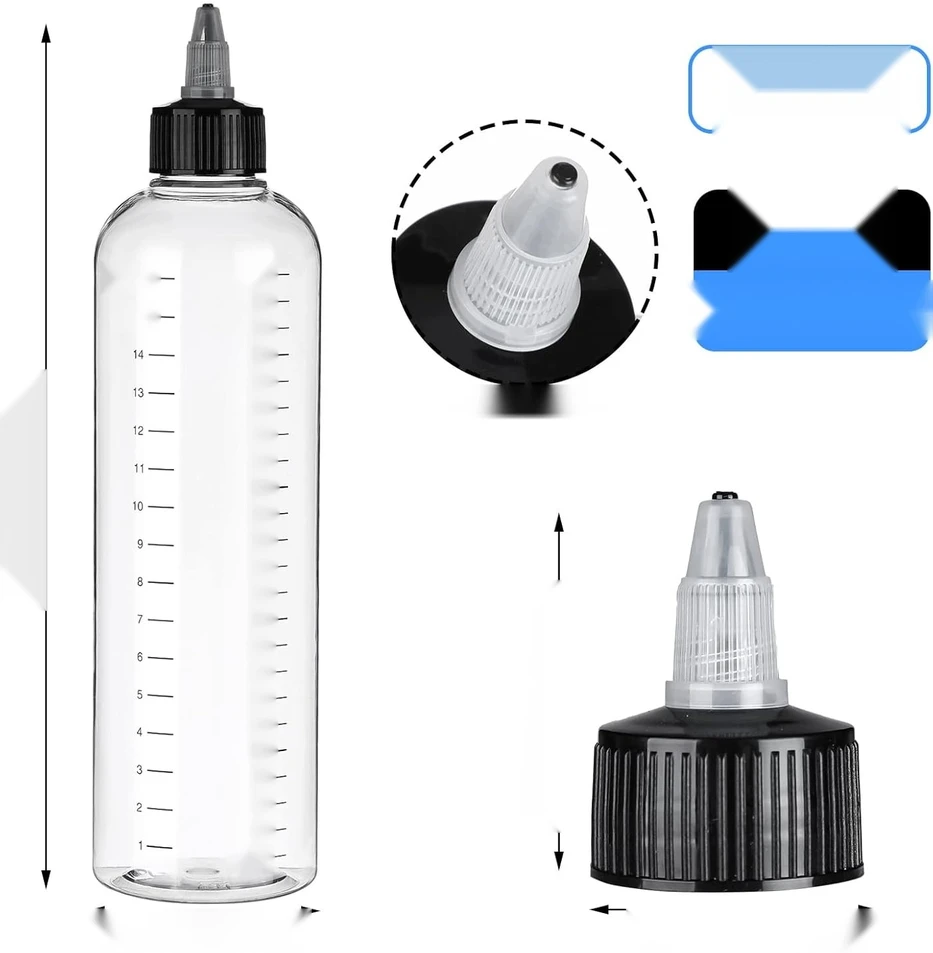 PLAUKŲ BUTELIUKO APLIKATORIAUS 2 Vnt. 500 ml DOZATORIAUS SKAIDRIOS svarstyklės