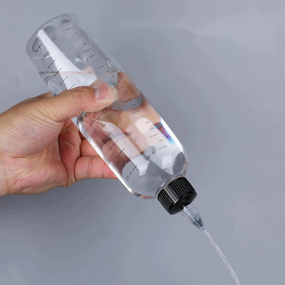 PLAUKŲ BUTELIUKO APLIKATORIAUS 2 Vnt. 500 ml DOZATORIAUS SKAIDRIOS svarstyklės