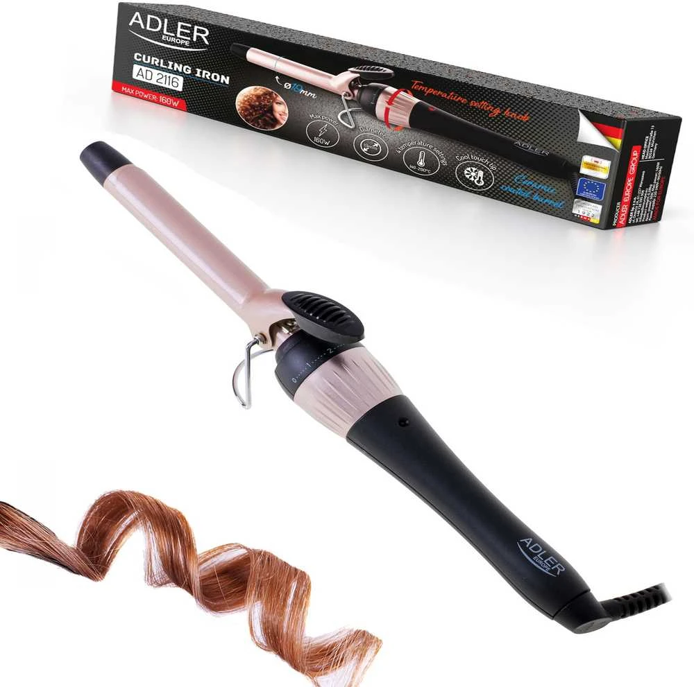 Adler | Curling Iron | AD 2116 | Ceramic heating system | Barrel diameter 19 mm | Temperature (max) 200 °C | 36 W | Juodas/Rožinė