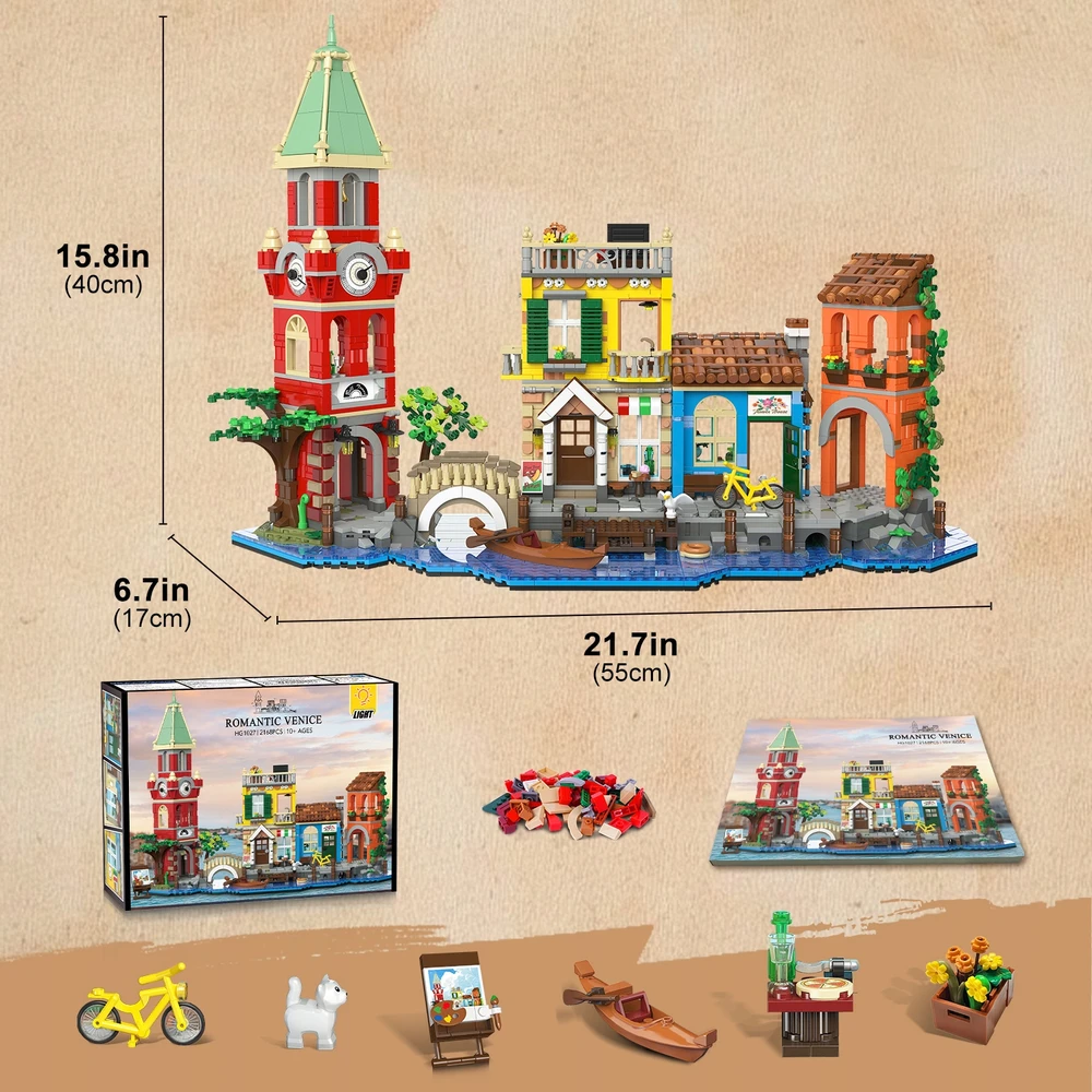 Plaxsoon ARCHITEKTŪRA MIESTO BLOKAS VENECIJA NAMAS PAGRINDINĖ GATVĖ VENECIJA FIGURINE 2155 vnt.