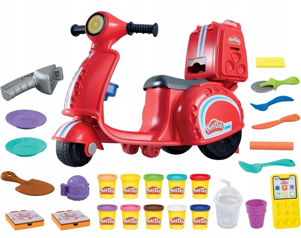 Play-Doh picerijos paspirtukas, žaidimų tešla, 10 vamzdelių + priedai