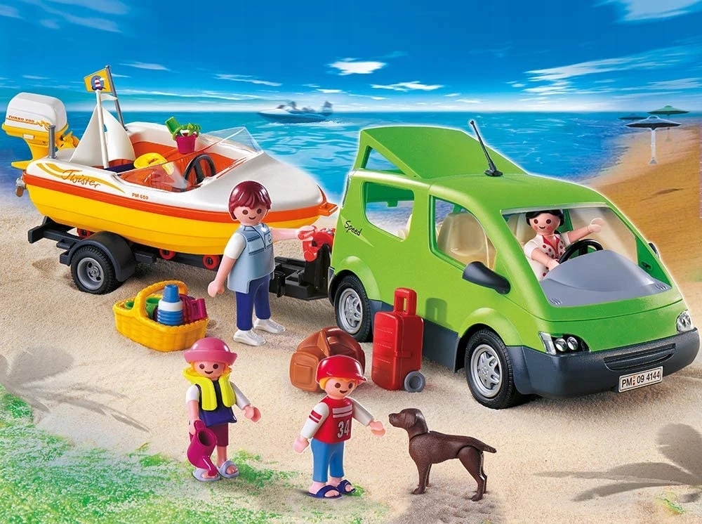 Žaislų rinkinys - Playmobil 4144 Šeimos furgonas su valties priekaba (Playmobil, furgonas, priekaba, valtis)