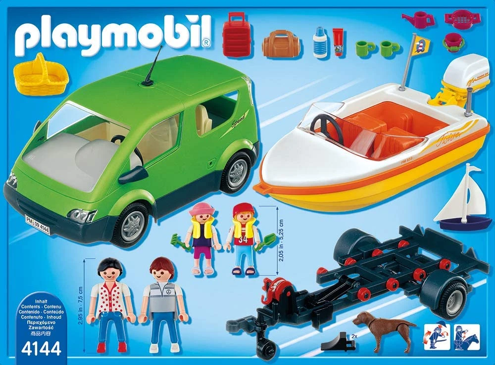 Žaislų rinkinys - Playmobil 4144 Šeimos furgonas su valties priekaba (Playmobil, furgonas, priekaba, valtis)