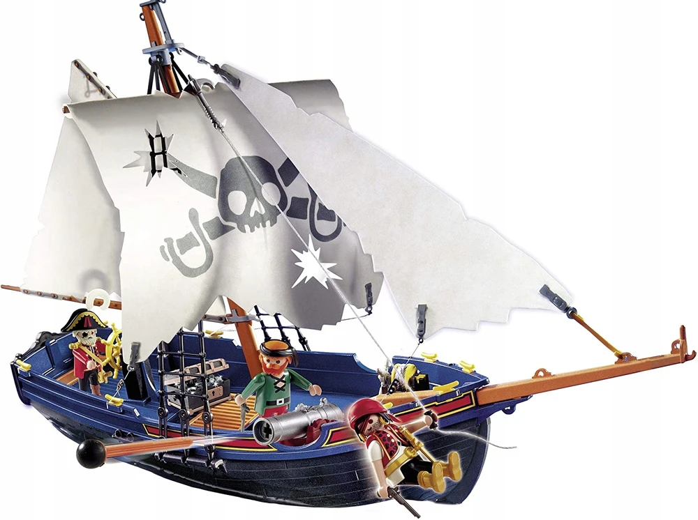 PLAYMOBIL 5810 Piratų valtis su kanonu, plaukia vandenyje, 3 personažai, 84 dalys, Piratai, Nuo 4 metų