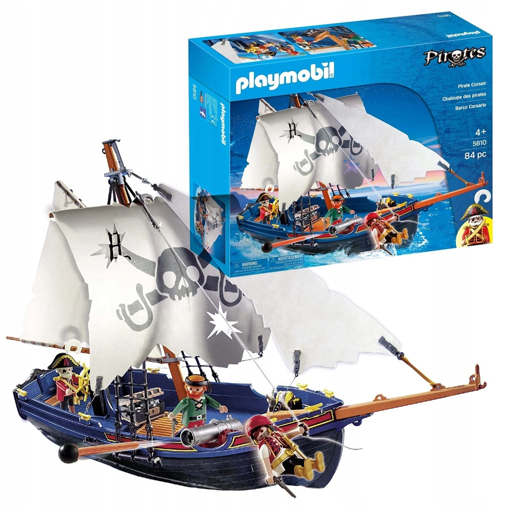 PLAYMOBIL 5810 Piratų valtis su kanonu, plaukia vandenyje, 3 personažai, 84 dalys, Piratai, Nuo 4 metų