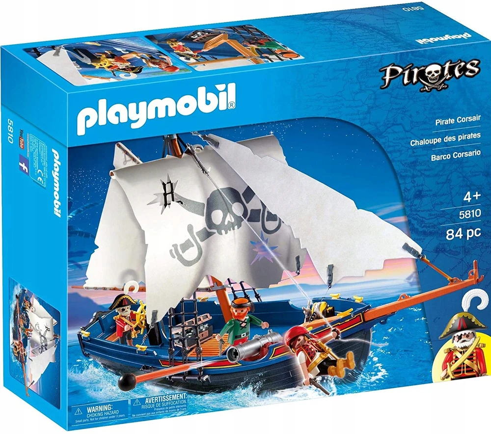 PLAYMOBIL 5810 Piratų valtis su kanonu, plaukia vandenyje, 3 personažai, 84 dalys, Piratai, Nuo 4 metų