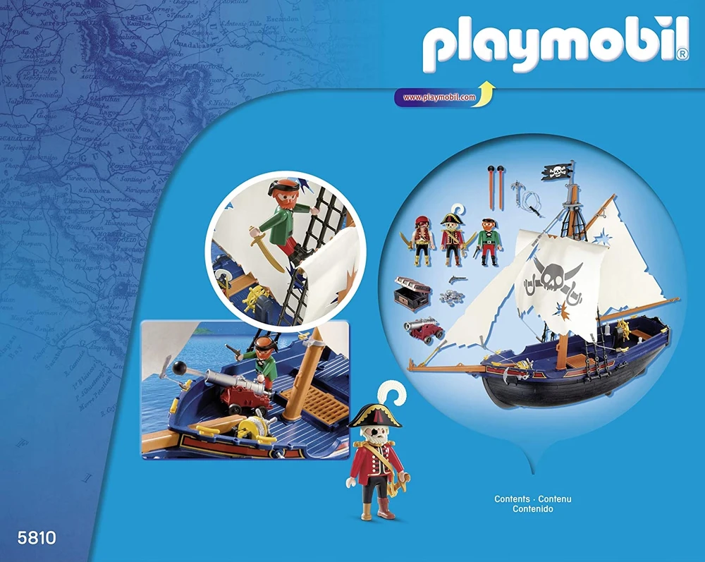 PLAYMOBIL 5810 Piratų valtis su kanonu, plaukia vandenyje, 3 personažai, 84 dalys, Piratai, Nuo 4 metų