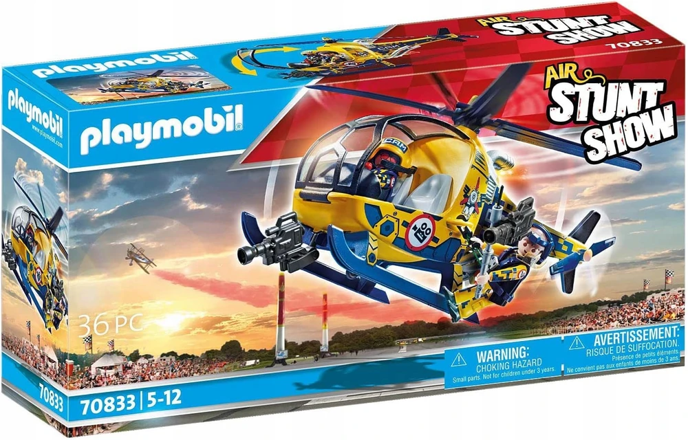 PLAYMOBIL – 70833 – Oro kaskadininkų šou plastikinis sraigtasparnis ir filmavimo komanda 5 metų ir vyresniems vaikams