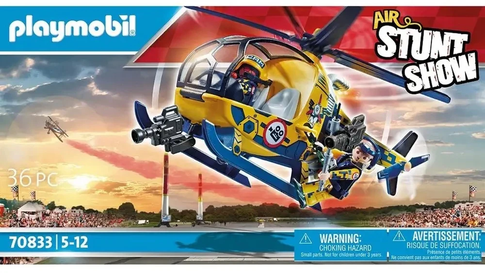 PLAYMOBIL – 70833 – Oro kaskadininkų šou plastikinis sraigtasparnis ir filmavimo komanda 5 metų ir vyresniems vaikams