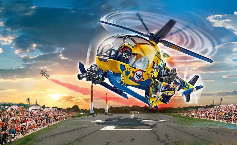 PLAYMOBIL – 70833 – Oro kaskadininkų šou plastikinis sraigtasparnis ir filmavimo komanda 5 metų ir vyresniems vaikams