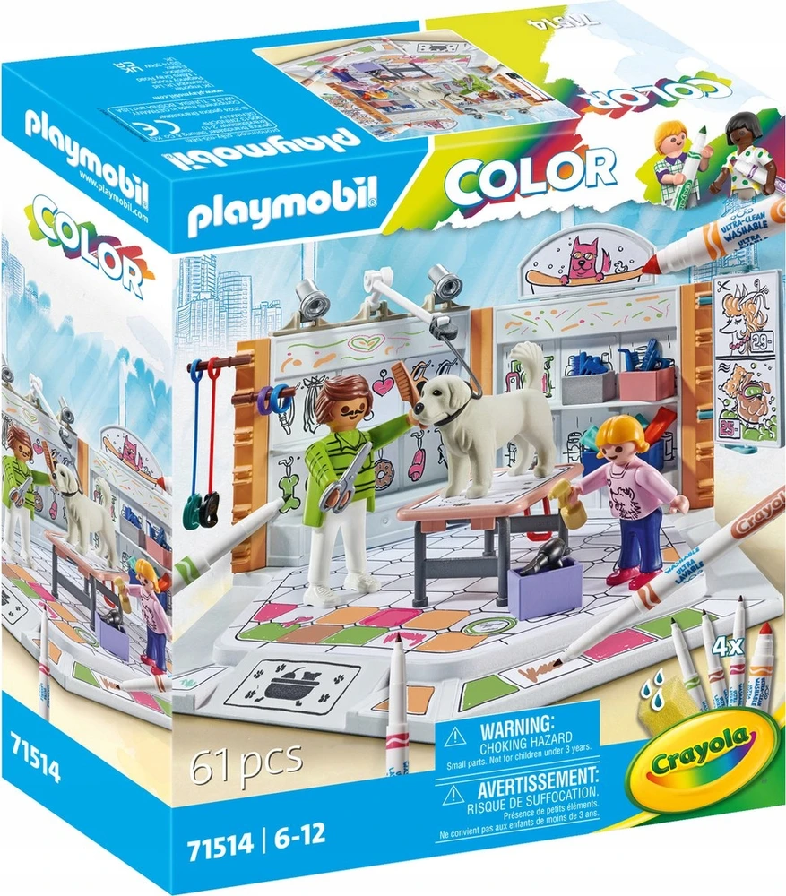 PLAYMOBIL COLOR šunų salonas 4 Crayola markeriai + Katalogas su plakatu 71514