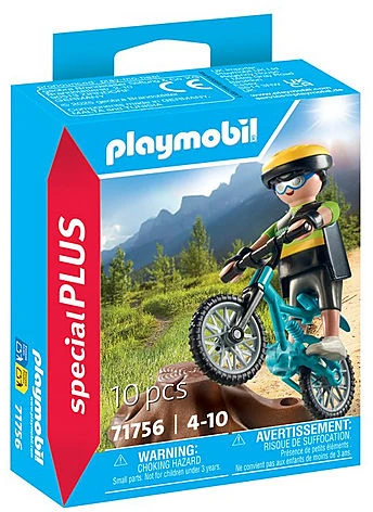 Playmobil Dviratininkas su visureigių dviračiu ir medžio kelmu