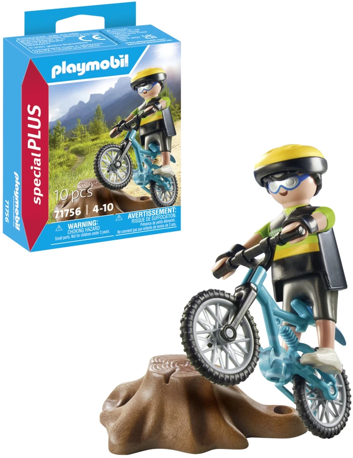 Playmobil Dviratininkas su visureigių dviračiu ir medžio kelmu