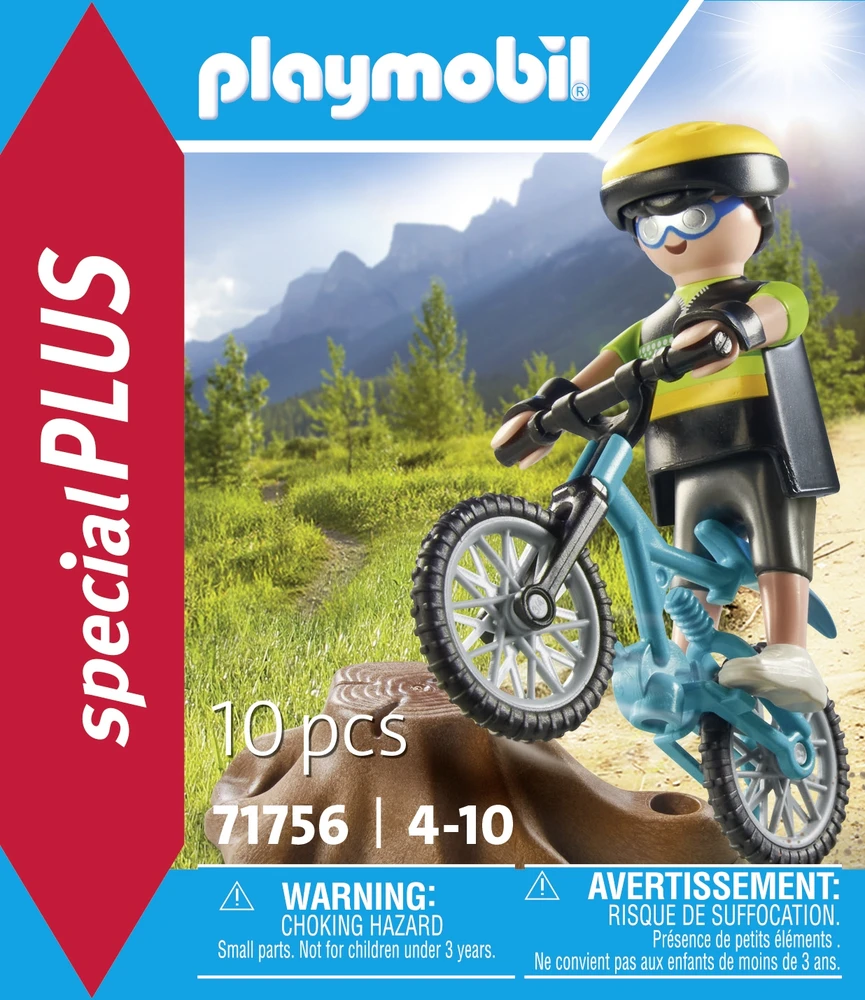 Playmobil Dviratininkas su visureigių dviračiu ir medžio kelmu