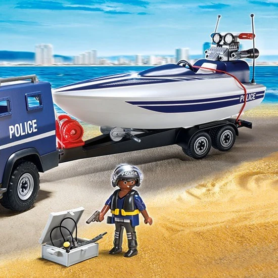 Žaislas - Playmobil 5187 Policijos sunkvežimis su greitaeige valtimi (Playmobil, 5187, nuo 4 metų, įvairių spalvų)