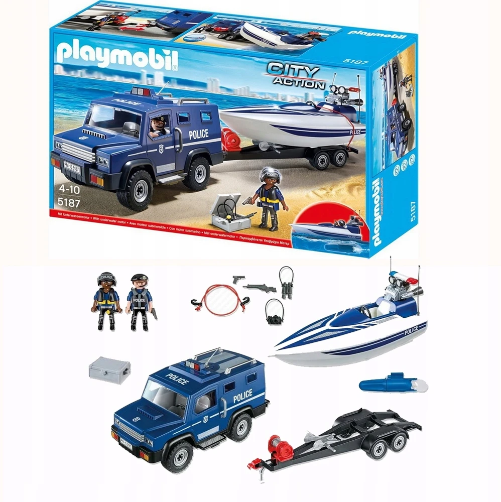 Žaislas - Playmobil 5187 Policijos sunkvežimis su greitaeige valtimi (Playmobil, 5187, nuo 4 metų, įvairių spalvų)