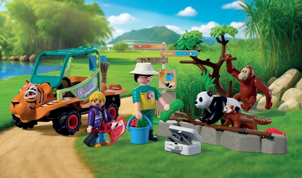 PLAYMOBIL - Zoologijos sodas: Zoologijos sodo prižiūrėtojas su transporto priemone (72072)