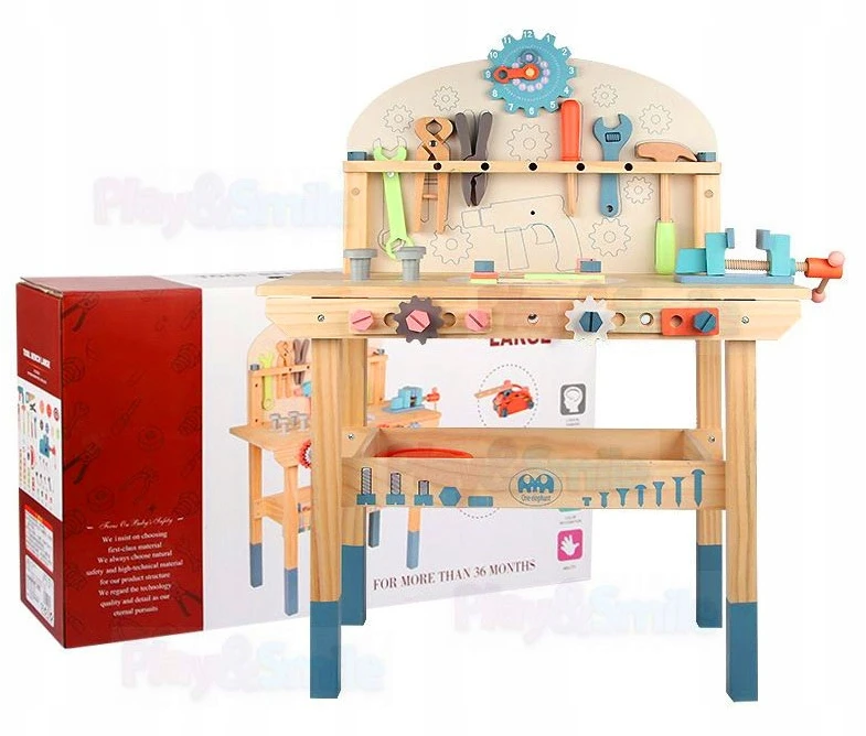 Play&Smile Medinis dirbtuvių stalas su įrankių rinkiniu vaikams