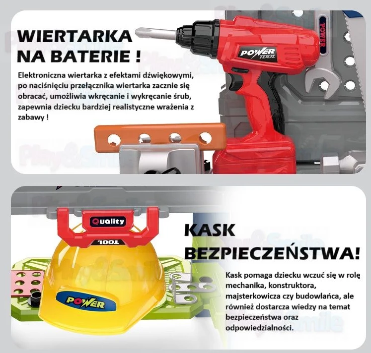 Play&Smile Vaikiškas dirbtuvių rinkinys su įrankiais ir šalmu