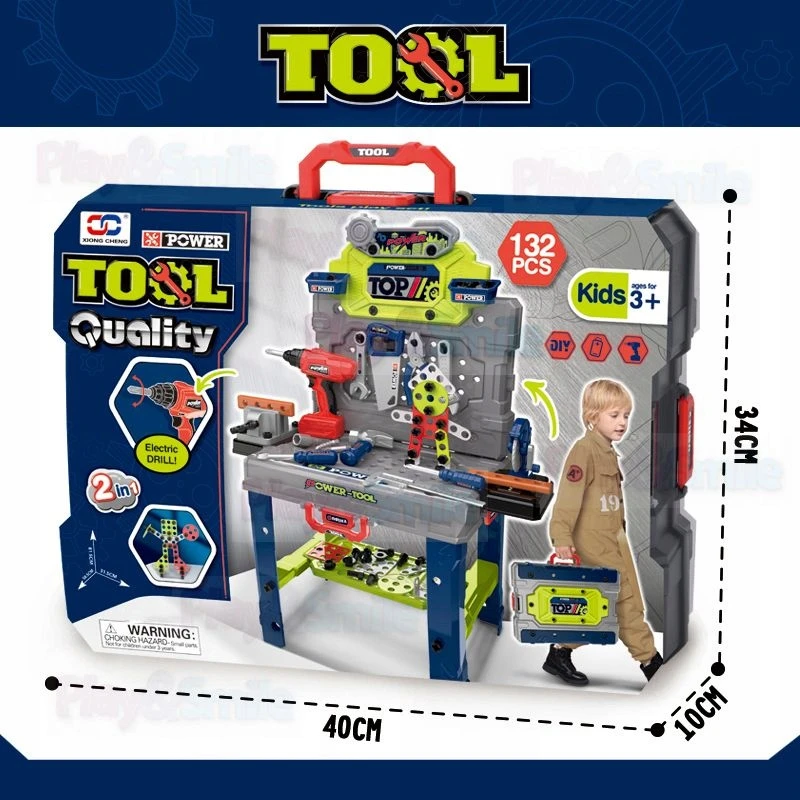 Play&Smile Vaikiškas dirbtuvių rinkinys su įrankiais ir šalmu