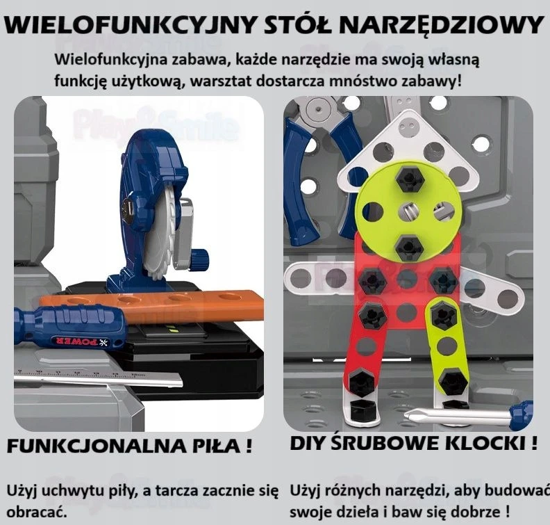 Play&Smile Vaikiškas dirbtuvių rinkinys su įrankiais ir šalmu