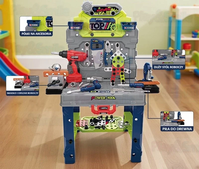 Play&Smile Vaikiškas dirbtuvių rinkinys su įrankiais ir šalmu