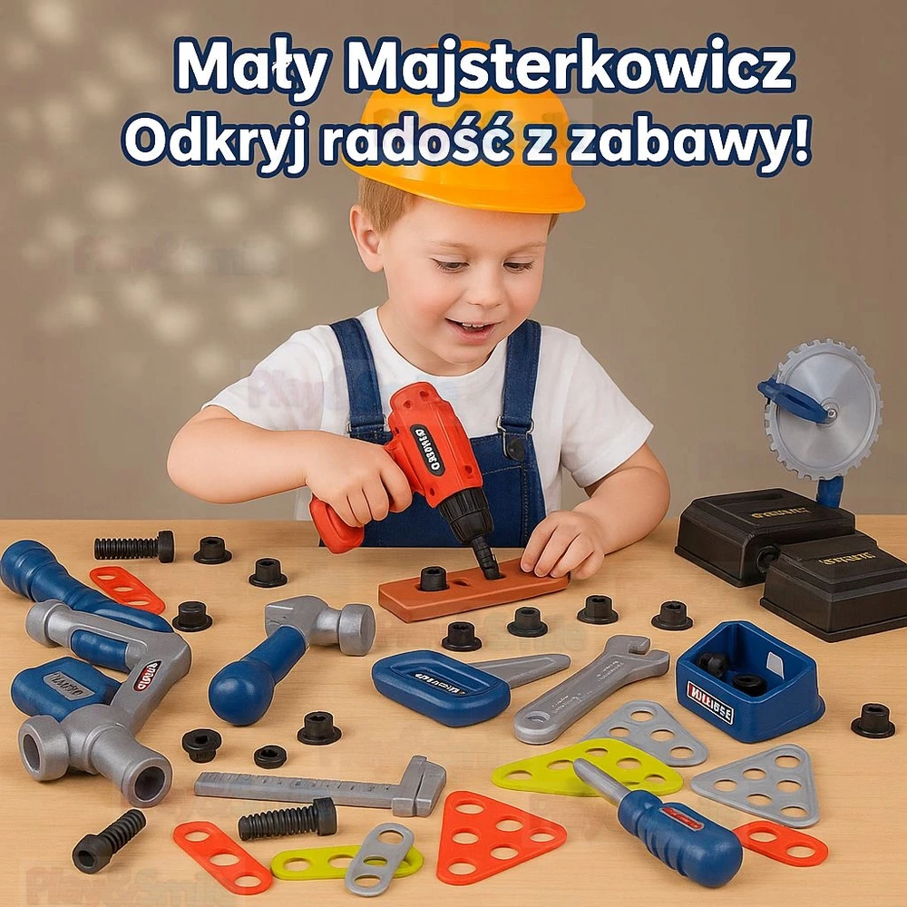 Play&Smile Vaikiškas dirbtuvių rinkinys su įrankiais ir šalmu