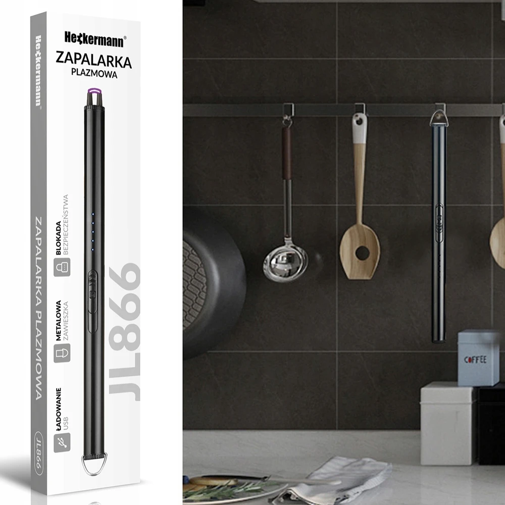 Plazminis elektrinis žiebtuvėlis Heckermann JL866, USB, bevielė liepsna, juodas