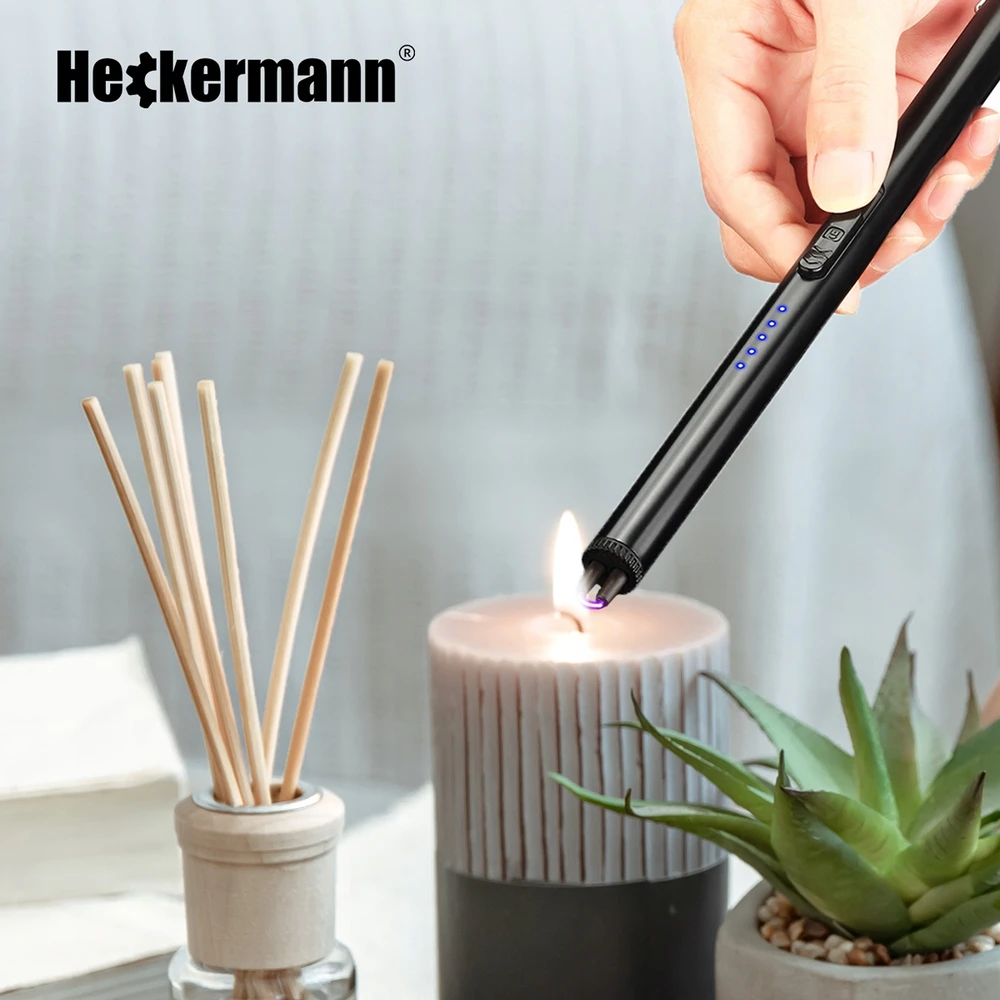 Plazminis elektrinis žiebtuvėlis Heckermann JL866, USB, bevielė liepsna, juodas