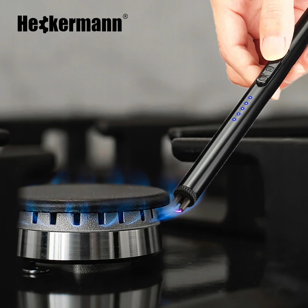 Plazminis elektrinis žiebtuvėlis Heckermann JL866, USB, bevielė liepsna, juodas