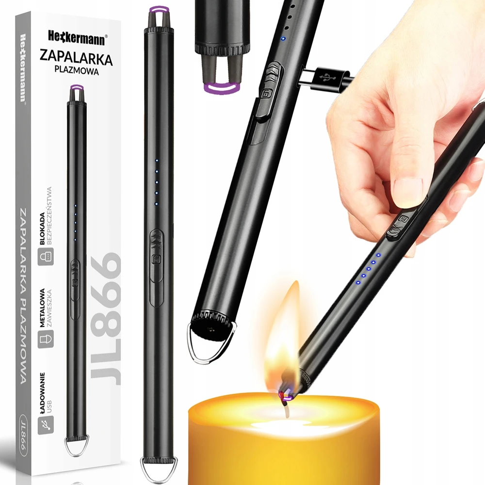 Plazminis elektrinis žiebtuvėlis Heckermann JL866, USB, bevielė liepsna, juodas