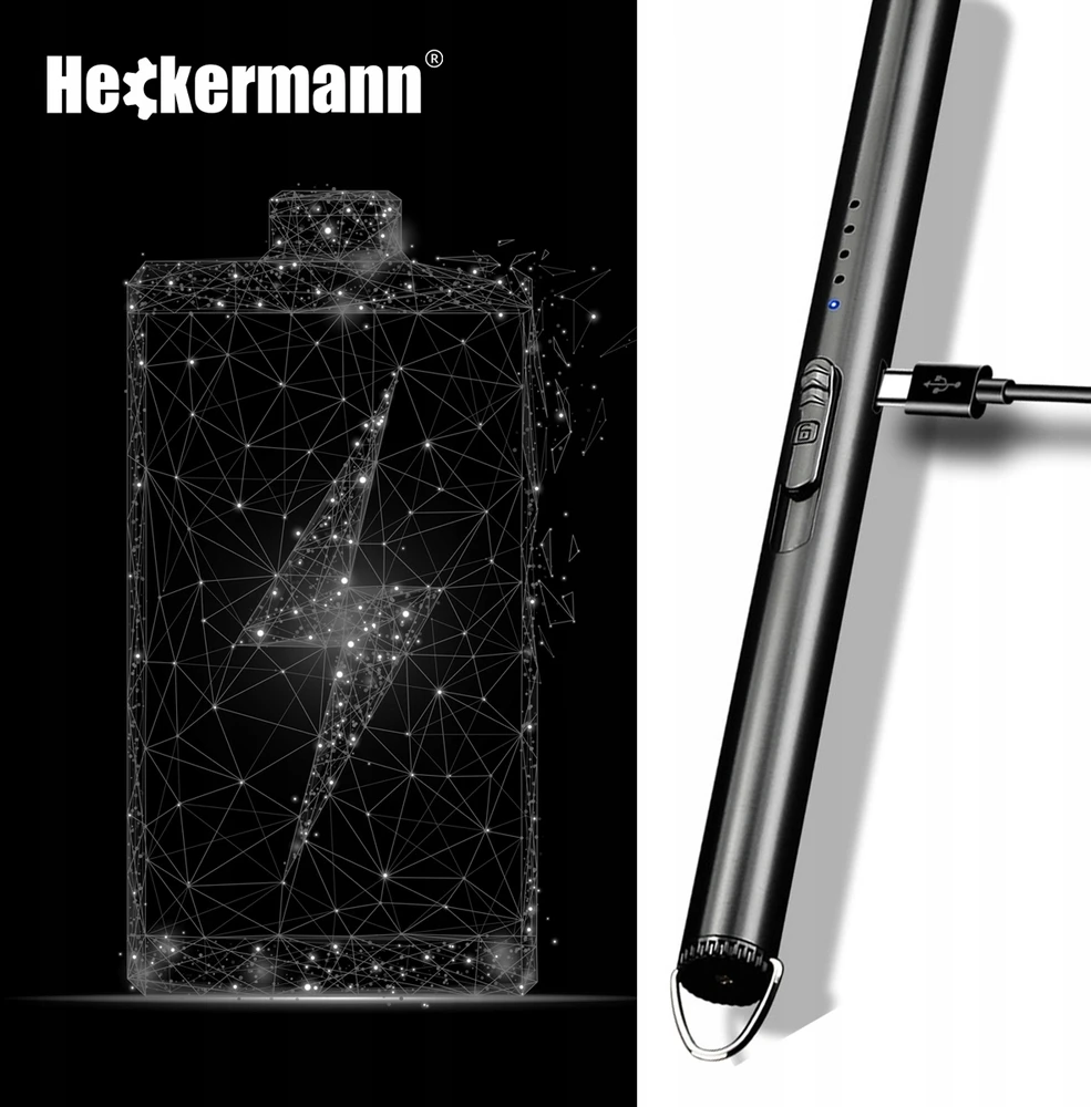 Plazminis elektrinis žiebtuvėlis Heckermann JL866, USB, bevielė liepsna, juodas