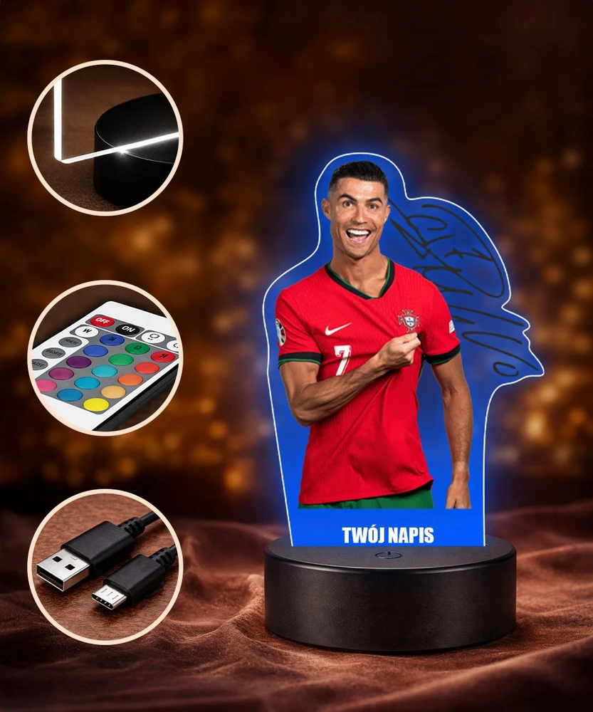 Plexido 3D LED lempa Cristiano Ronaldo Portugal su vardu berniukui