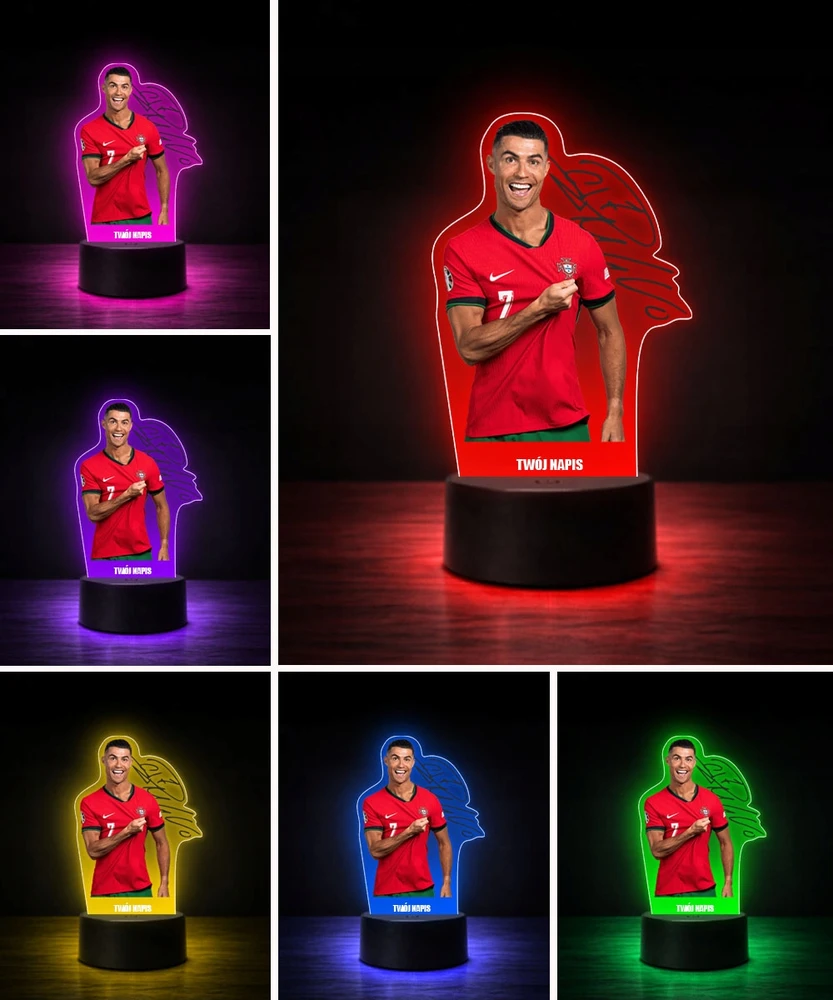 Plexido 3D LED lempa Cristiano Ronaldo Portugal su vardu berniukui