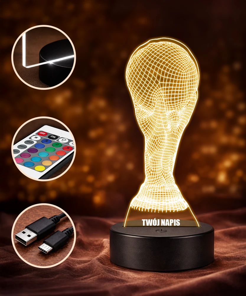 Plexido 3D LED naktinė futbolo pasaulio taurės lempa Dovanokite savo užrašo graviravimą
