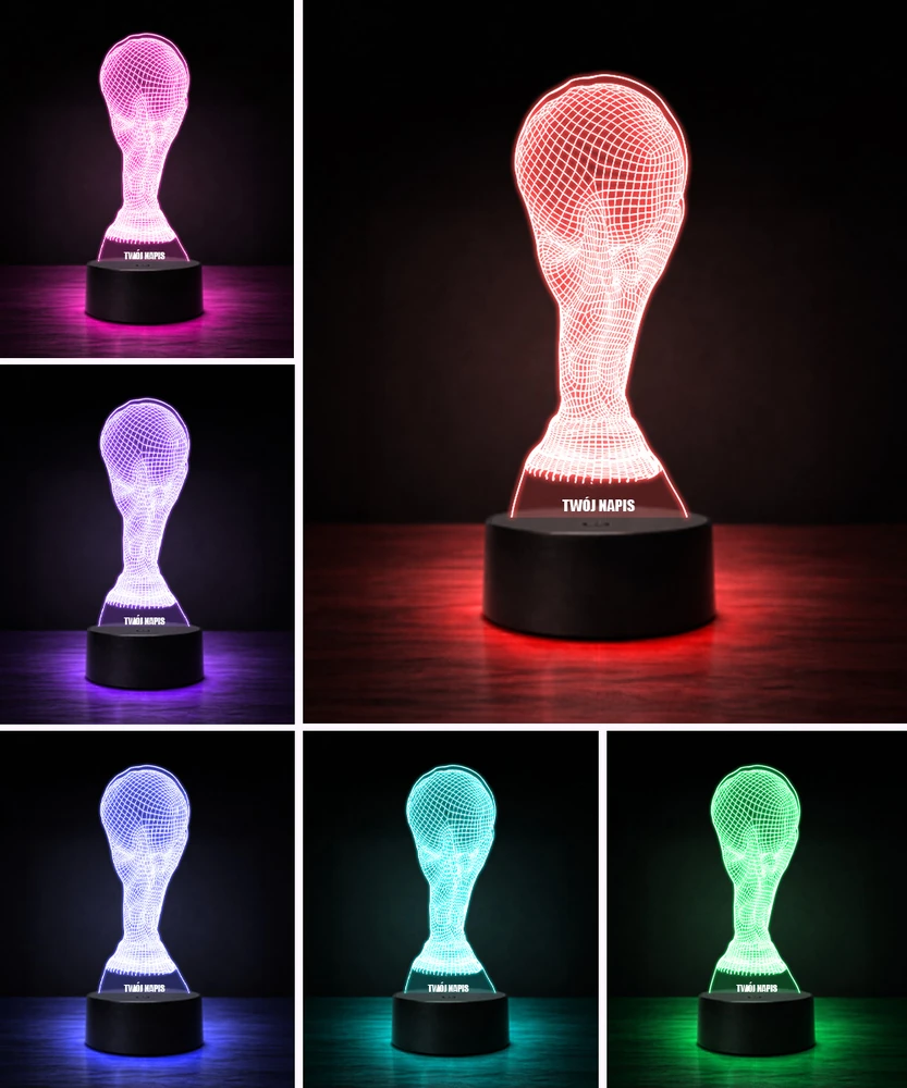 Plexido 3D LED naktinė futbolo pasaulio taurės lempa Dovanokite savo užrašo graviravimą