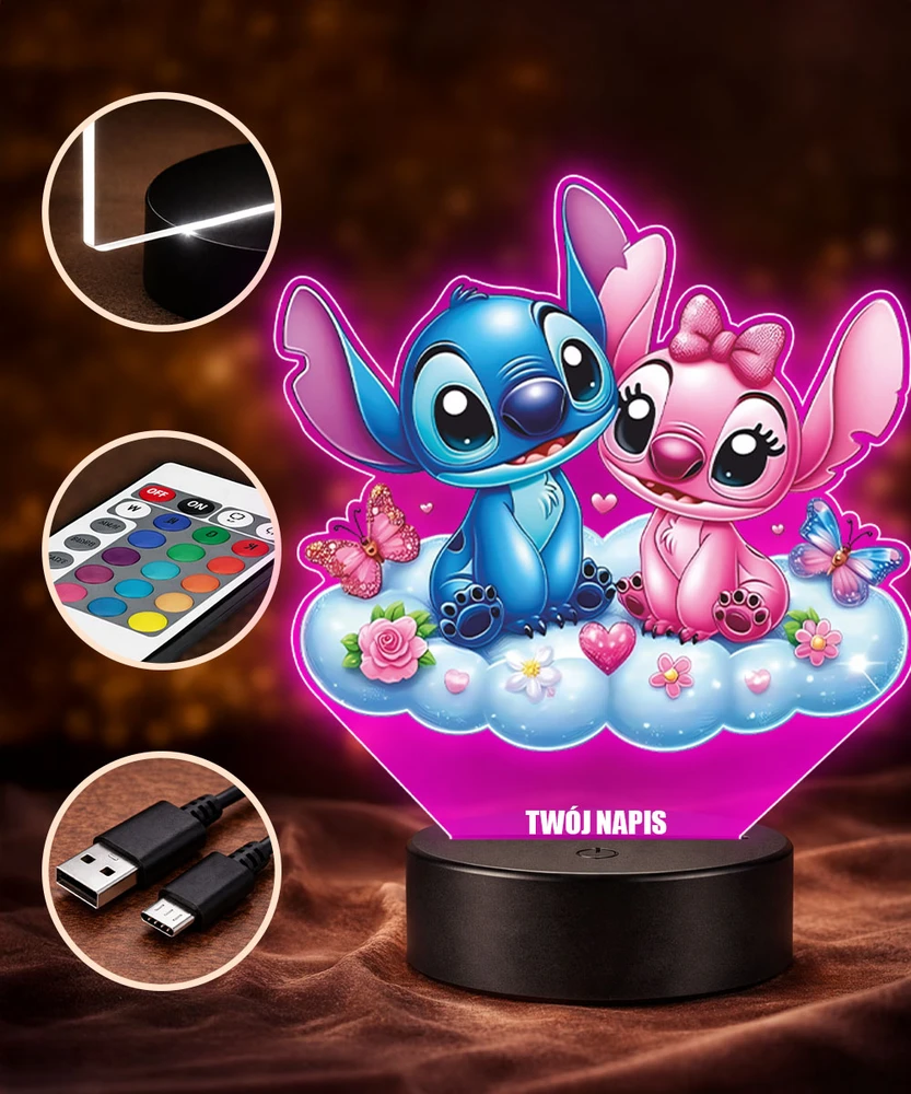Plexido 3D LED naktinė lempa 3D pasaka Lilo ir Stitch Debesis Dovana mergaitei