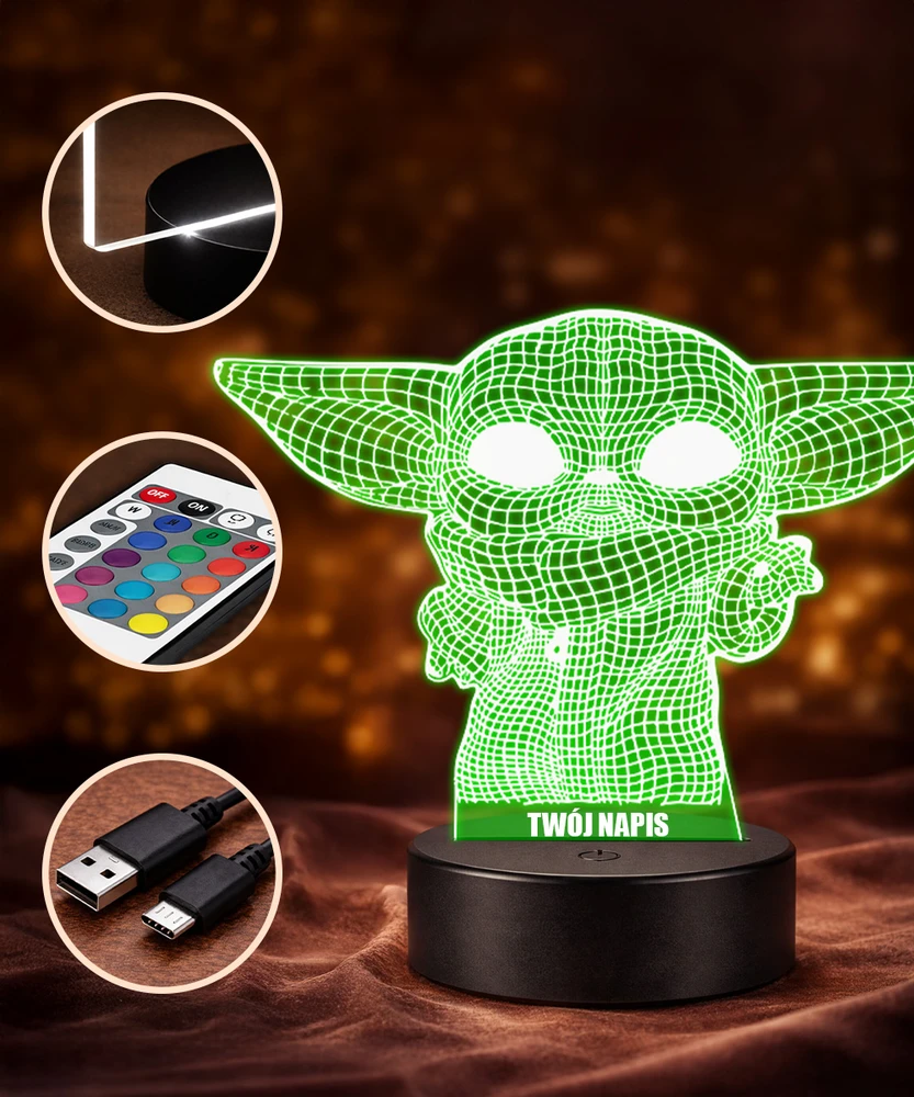 Plexido 3D LED Star Wars Baby Yoda Grogu naktinės lempos dovana
