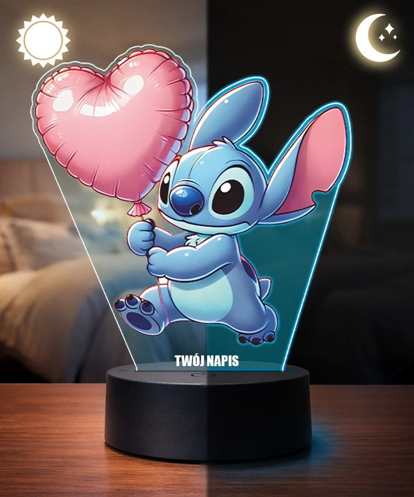 Plexido 3D „Lilo“ ir „Stitch“ LED lempos širdies balionas su vardu, skirta dovanai merginai