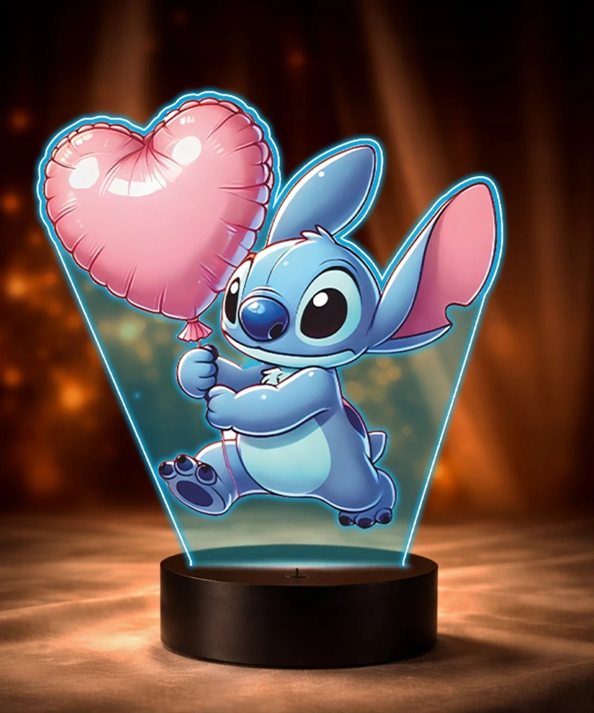 Plexido 3D „Lilo“ ir „Stitch“ LED lempos širdies balionas su vardu, skirta dovanai merginai